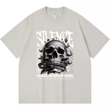 Футболка из 100% хлопка плотностью 230 г/м2 с принтом черепа и тишины, забавная футболка из чесаного хлопка в стиле Харадзюку XS абрикосовый
