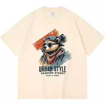 Футболка из 100% хлопка плотностью 230 г/м2 с рисунком медведя в городском стиле, футболки с забавным принтом в стиле Харадзюку из чесаного хлопка XS абрикосовый
