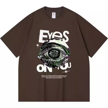 Футболка из 100% хлопка плотностью 230 г/м2 с принтом «Eyes on You» в смешном стиле Харадзюку, футболка из чесаного хлопка XS абрикосовый