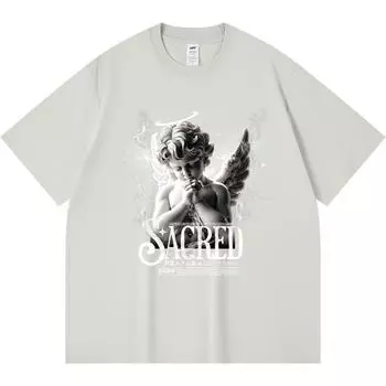 Футболка из 100% хлопка плотностью 230 г/м2 с принтом «Священная молитва» Футболка из чесаного хлопка в смешном стиле Харадзюку XS абрикосовый