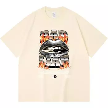 Футболка из 100% хлопка плотностью 230 г/м2 Bad Liar Streetwear с графическим принтом Футболки с забавным принтом в стиле Харадзюку из чесаного хлопка XS абрикосовый
