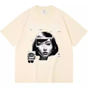 Футболка из 100% хлопка плотностью 230 г/м2 с абстрактным графическим принтом, забавная футболка из чесаного хлопка в стиле Харадзюку XS абрикосовый