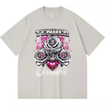 Футболка из 100% хлопка плотностью 230 г/м2, уличная, с принтом серебряной розы, забавная футболка из чесаного хлопка в стиле Харадзюку XS абрикосовый