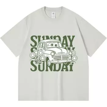 Футболка из 100% хлопка плотностью 230 г/м2 с принтом ретро-воскресной машины, забавная футболка из чесаного хлопка в стиле Харадзюку XS абрикосовый