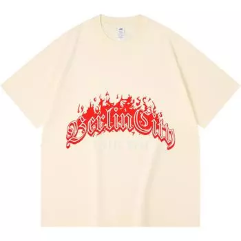 Футболка из 100% хлопка плотностью 230 г/м2 с принтом «Огонь» в стиле «Харадзюку» XS абрикосовый