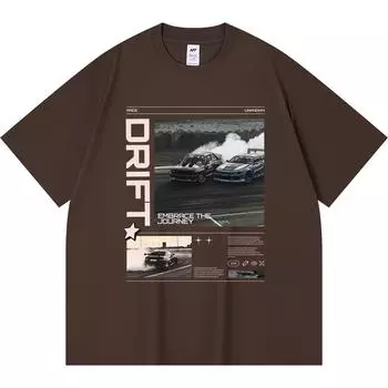 Футболка из 100% хлопка плотностью 230 г/м2 с рисунком в виде постера на тему дрифта и автомобиля, футболки с принтом в стиле Харадзюку из чесаного хлопка XS абрикосовый