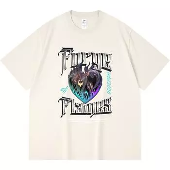 Футболка из 100% хлопка плотностью 230 г/м2 с принтом «сердце, пламя» Футболки в забавном стиле Харадзюку Футболка из чесаного хлопка XS абрикосовый