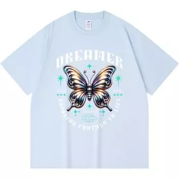 Футболка из 100% хлопка плотностью 230 г/м2 с металлическим принтом бабочки-мечтателя, забавная футболка из чесаного хлопка в стиле Харадзюку XS абрикосовый