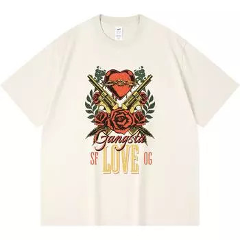Футболка из 100% хлопка плотностью 230 г/м2 с принтом Gangsta Love Guns & Roses, забавная футболка из чесаного хлопка в стиле Харадзюку XS абрикосовый