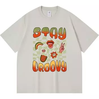 Футболка из 100% хлопка плотностью 230 г/м2, классная, в стиле ретро, винтажная, с цветным принтом, забавная футболка из чесаного хлопка в стиле Харадзюку XS абрикосовый