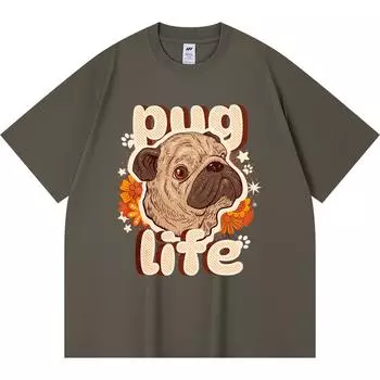 Футболка из 100% хлопка плотностью 230 г/м2 с принтом «Жизнь мопса» в виде животных, забавная футболка из чесаного хлопка в стиле Харадзюку XS абрикосовый