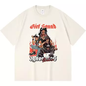 Футболка из 100% хлопка плотностью 230 г/м2 с принтом «Девушка отряд» в смешном стиле Харадзюку, футболка из чесаного хлопка XS абрикосовый