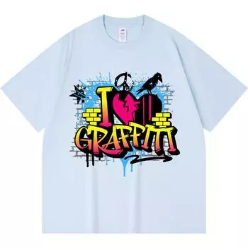 Футболка из 100% хлопка плотностью 230 г/м2 с принтом «Love Graffiti», забавная футболка в стиле Харадзюку из чесаного хлопка XS абрикосовый