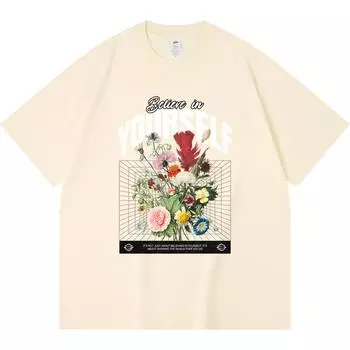 Футболка из 100% хлопка плотностью 230 г/м2 с принтом «Поверь в себя» Футболка из чесаного хлопка в смешном стиле Харадзюку XS абрикосовый