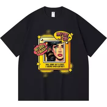 Футболка из 100% хлопка плотностью 230 г/м2 с принтом в стиле комиксов поп-арт «Плачущая женщина со слезами» и забавной цитатой, забавная футболка из чесаного хлопка в стиле Харадзюку XS абрикосовый