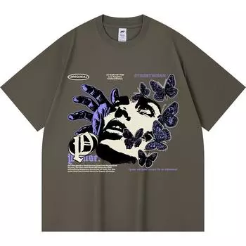 Футболка из 100% хлопка плотностью 230 г/м2 с принтом «хвала» Футболка из чесаного хлопка в стиле Харадзюку XS абрикосовый