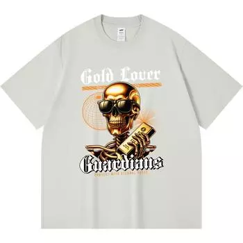 Футболка из 100% хлопка плотностью 230 г/м2 с золотым принтом скелета, забавная футболка из чесаного хлопка в стиле Харадзюку XS абрикосовый