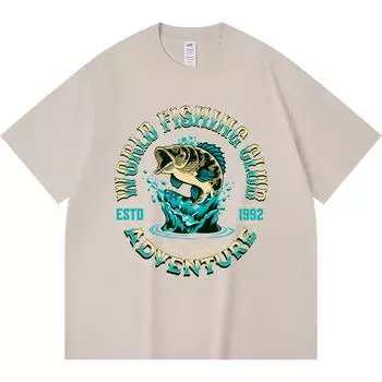 Футболка из 100% хлопка плотностью 230 г/м2 с принтом World Fishing Adventure Outdoor Tees в смешном стиле Харадзюку Футболка из чесаного хлопка XS абрикосовый
