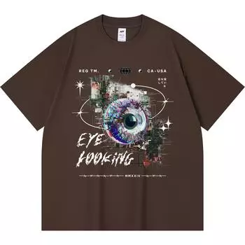 Футболка из 100% хлопка плотностью 230 г/м2 с принтом «глаза» Футболки с забавным принтом в стиле Харадзюку Футболка из чесаного хлопка XS абрикосовый
