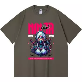 Футболка из 100% хлопка плотностью 230 г/м2 с принтом Ninja Girl, забавная футболка из чесаного хлопка в стиле Харадзюку XS абрикосовый
