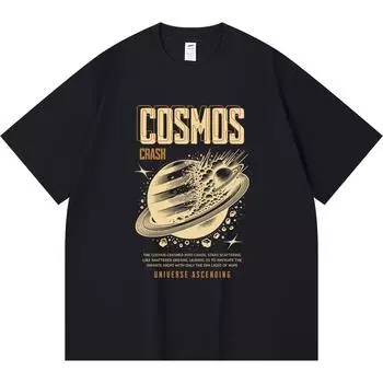 Футболка из 100% хлопка плотностью 230 г/м2 с принтом «Космос и крушение» в стиле Харадзюку из чесаного хлопка XS абрикосовый