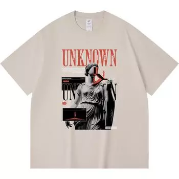 Футболка из 100% хлопка плотностью 230 г/м2 с принтом «Неизвестные истории» Футболка из чесаного хлопка в смешном стиле Харадзюку XS абрикосовый