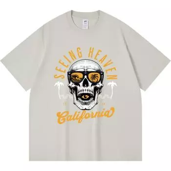 Футболка из 100% хлопка плотностью 230 г/м2 с принтом черепа и пляжа в стиле Харадзюку, футболка из чесаного хлопка XS абрикосовый