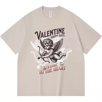 Футболка из 100% хлопка плотностью 230 г/м2 с принтом иллюстраций к Дню святого Валентина, забавная футболка из чесаного хлопка в стиле Харадзюку XS абрикосовый