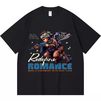 Футболка из 100% хлопка плотностью 230 г/м2 с принтом Купидона и ангела, забавная футболка из чесаного хлопка в стиле Харадзюку XS абрикосовый