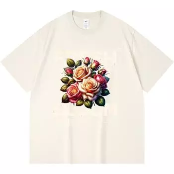 Футболка из 100% хлопка плотностью 230 г/м2 с принтом Fresh Bloom, забавная футболка из чесаного хлопка в стиле Харадзюку XS абрикосовый