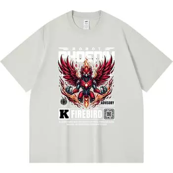 Футболка из 100% хлопка плотностью 230 г/м2 с принтом робота Феникса и огненной птицы Футболки в забавном стиле Харадзюку Футболка из чесаного хлопка XS абрикосовый