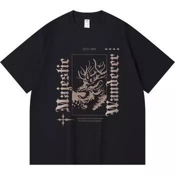 Футболка из 100% хлопка плотностью 230 г/м2 с принтом коричневого оленя, забавная футболка из чесаного хлопка в стиле Харадзюку XS абрикосовый