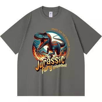 Футболка из 100% хлопка плотностью 230 г/м2 с принтом «Ярость Юрского периода» Футболка из чесаного хлопка в смешном стиле Харадзюку XS абрикосовый