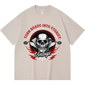 Футболка из 100% хлопка плотностью 230 г/м2 Футболки с принтом «Превращаем дороги в истории» Футболка из чесаного хлопка в смешном стиле Харадзюку XS абрикосовый