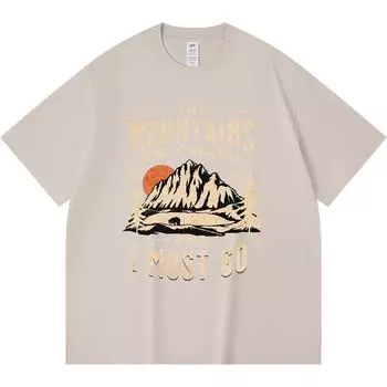 Футболка из 100% хлопка плотностью 230 г/м2 с принтом «Горы зовут» Футболки с забавным принтом в стиле Харадзюку из чесаного хлопка XS абрикосовый
