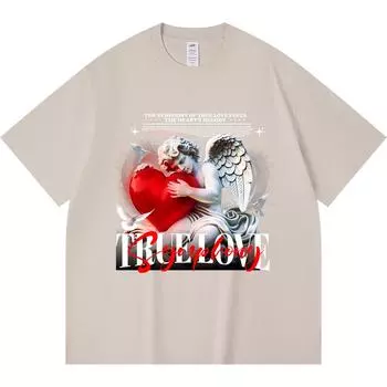 Футболка из 100% хлопка плотностью 230 г/м2 с принтом True Love Symphony, забавная футболка из чесаного хлопка в стиле Харадзюку XS абрикосовый