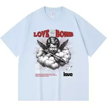 Футболка из 100% хлопка плотностью 230 г/м2 с принтом «Любовь — это бомба» Футболка из чесаного хлопка в смешном стиле Харадзюку XS абрикосовый