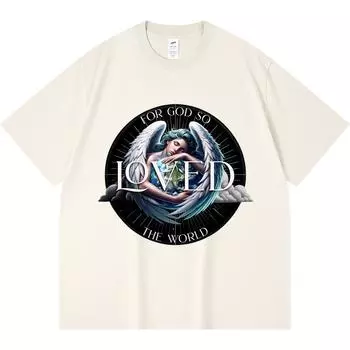 Футболка из 100% хлопка плотностью 230 г/м2 с принтом «Бог так возлюбил мир» Футболки в забавном стиле Харадзюку Футболка из чесаного хлопка XS абрикосовый