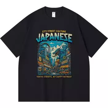 Футболка из 100% хлопка плотностью 230 г/м2 с принтом «Город, улица, культура, японская культура» с забавным принтом в стиле Харадзюку из чесаного хлопка XS абрикосовый
