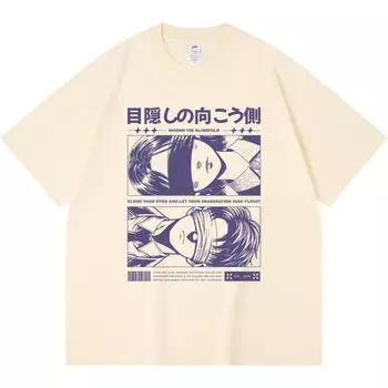 Футболка из 100% хлопка плотностью 230 г/м2 с принтом BEHIND THE BLINDFOLD Футболка с забавным принтом в стиле Харадзюку из чесаного хлопка XS абрикосовый