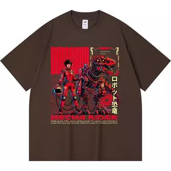 Футболка из 100% хлопка плотностью 230 г/м2 с принтом динозавра в стиле будущего T-Rex Robot в стиле аниме 90-х годов, забавная футболка из чесаного хлопка XS абрикосовый