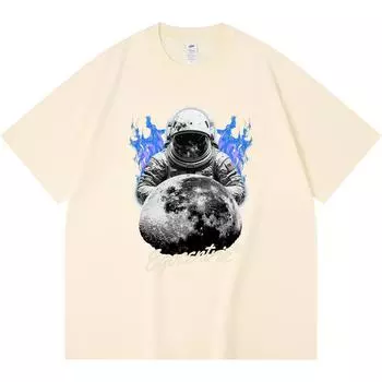 Футболка из 100% хлопка плотностью 230 г/м2 с рисунком астронавта (0003) Футболки с принтом Смешная футболка из чесаного хлопка в стиле Харадзюку XS абрикосовый