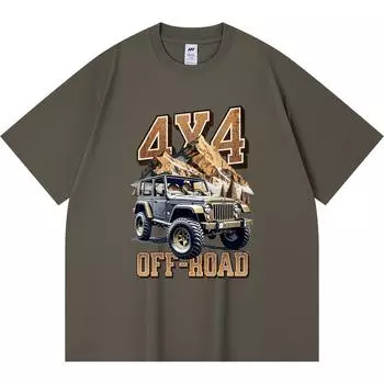 Футболка из 100% хлопка плотностью 230 г/м2 с принтом Offroad 4x4, забавная футболка из чесаного хлопка в стиле Харадзюку XS абрикосовый