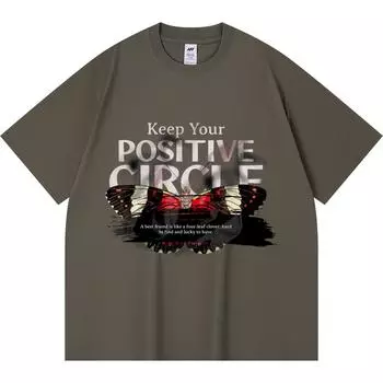 Футболка из 100% хлопка плотностью 230 г/м2 с принтом «Положительный круг» в смешном стиле Харадзюку, футболка из чесаного хлопка XS абрикосовый