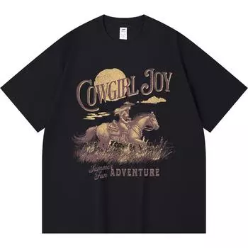 Футболка из 100% хлопка плотностью 230 г/м2 с принтом «Радость ковбойши» в смешном стиле Харадзюку, футболка из чесаного хлопка XS абрикосовый
