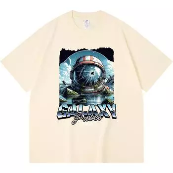 Футболка из 100% хлопка плотностью 230 г/м2 с принтом астронавта, забавная футболка из чесаного хлопка в стиле Харадзюку XS абрикосовый