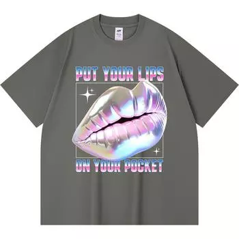 Футболка из 100% хлопка плотностью 230 г/м2 с принтом губ, забавная футболка из чесаного хлопка в стиле Харадзюку XS абрикосовый