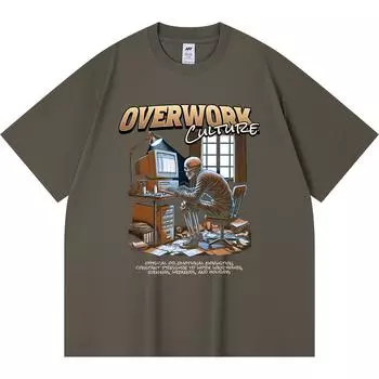 Футболка из 100% хлопка плотностью 230 г/м2 с принтом Overwork Culture, забавная футболка из чесаного хлопка в стиле Харадзюку XS абрикосовый