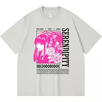 Футболка из 100% хлопка плотностью 230 г/м2 с принтом в стиле аниме Serendipity, забавная футболка из чесаного хлопка в стиле Харадзюку XS абрикосовый