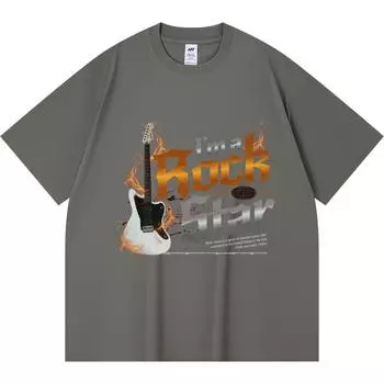 Футболка из 100% хлопка плотностью 230 г/м2 с принтом «Я рок-звезда» Футболка из чесаного хлопка в смешном стиле Харадзюку XS абрикосовый